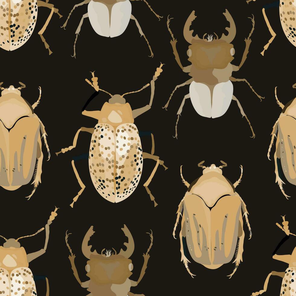 vector naadloos patroon met verschillend beige bugs Aan zwart achtergrond
