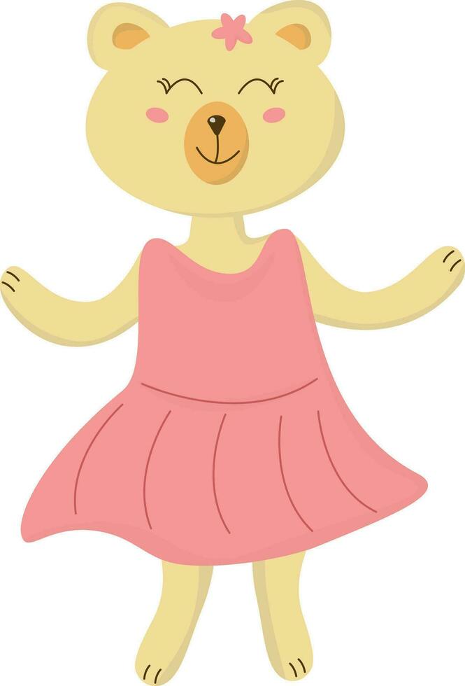een tekenfilm beer vervelend een roze jurk vector