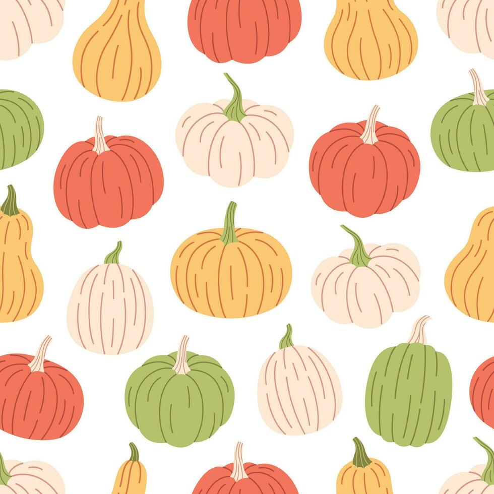 pompoenen naadloos patroon. Hallo herfst, herfst oogst, landbouw. vlak, hand- getrokken structuur voor behang, textiel, kleding stof, papier vector