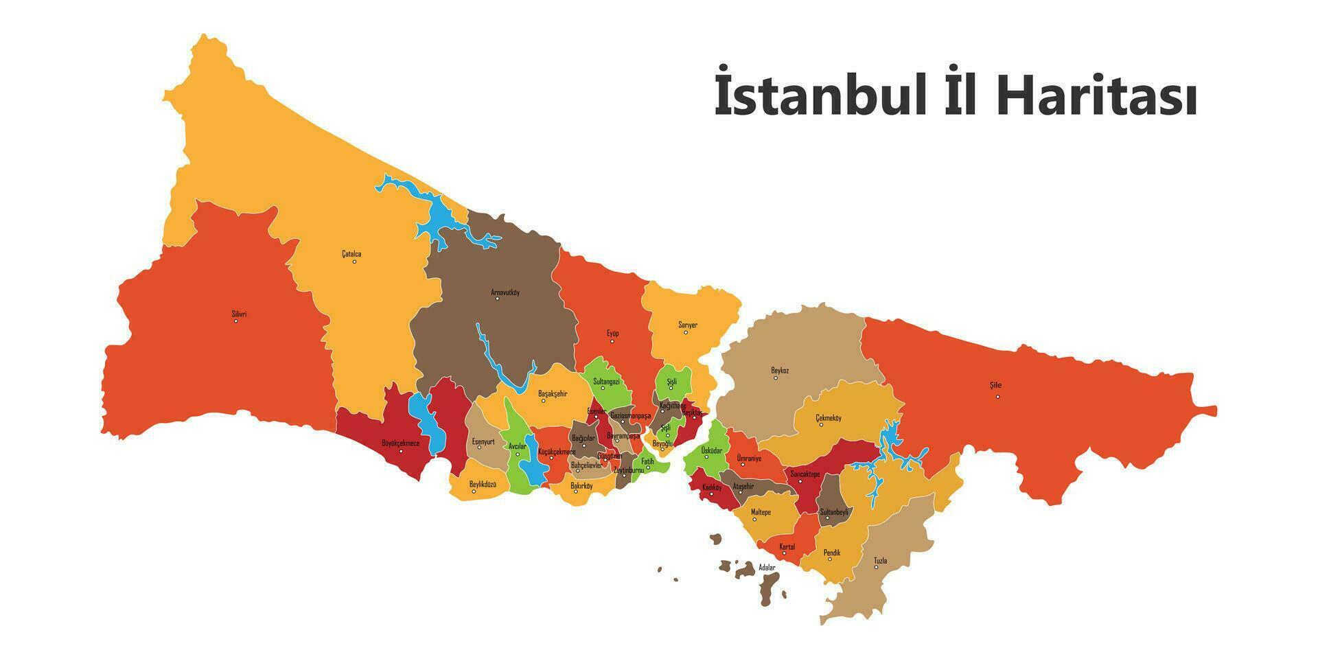 Istanbul provincie kaart, vector illustratie. Turks vertaling, Istanbul ilceleri haritasi issimleriyle beroerder.