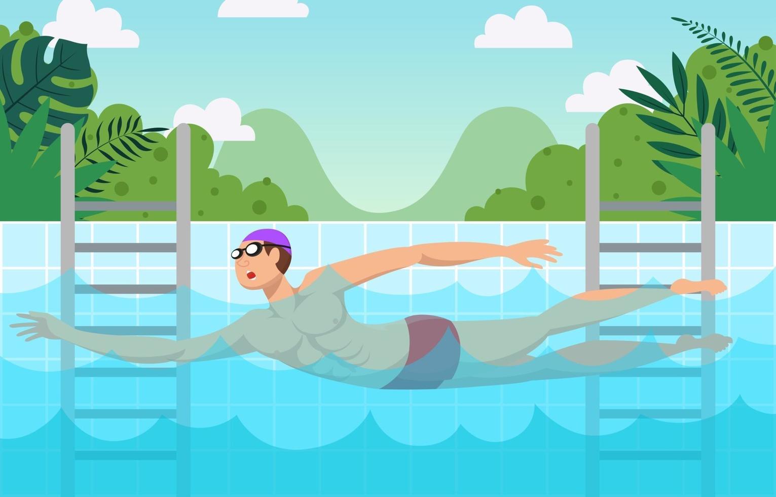 zwemactiviteit bij het zwembad op de zomerachtergrond vector