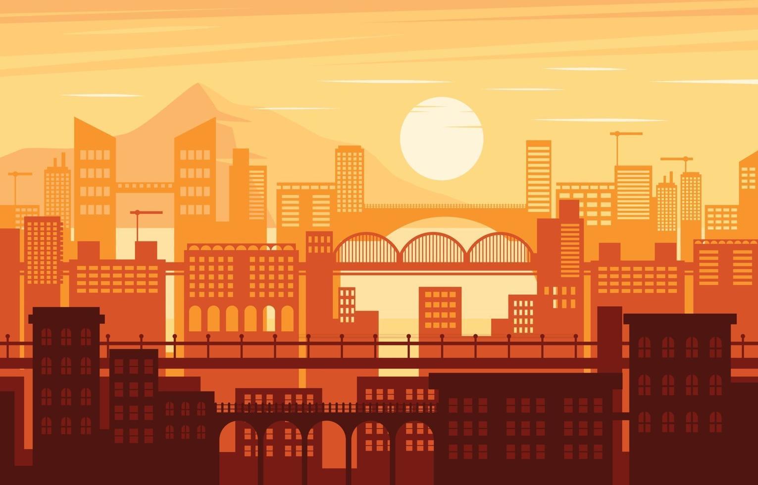 stad landschap zonsondergang achtergrond vector