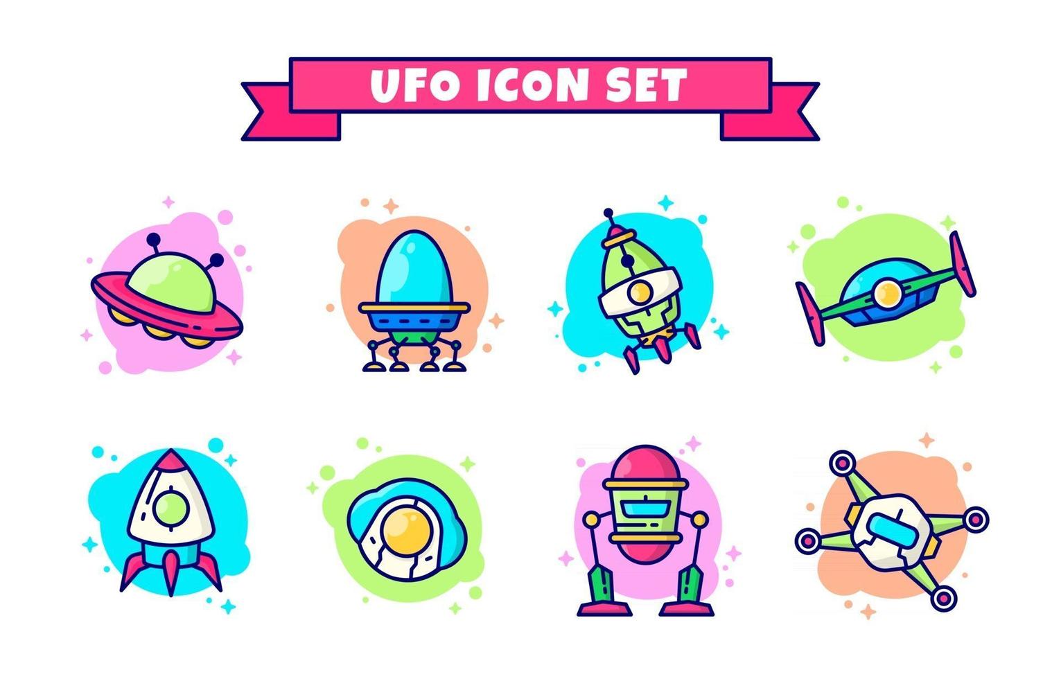 schattige kleurrijke ufo icon set vector