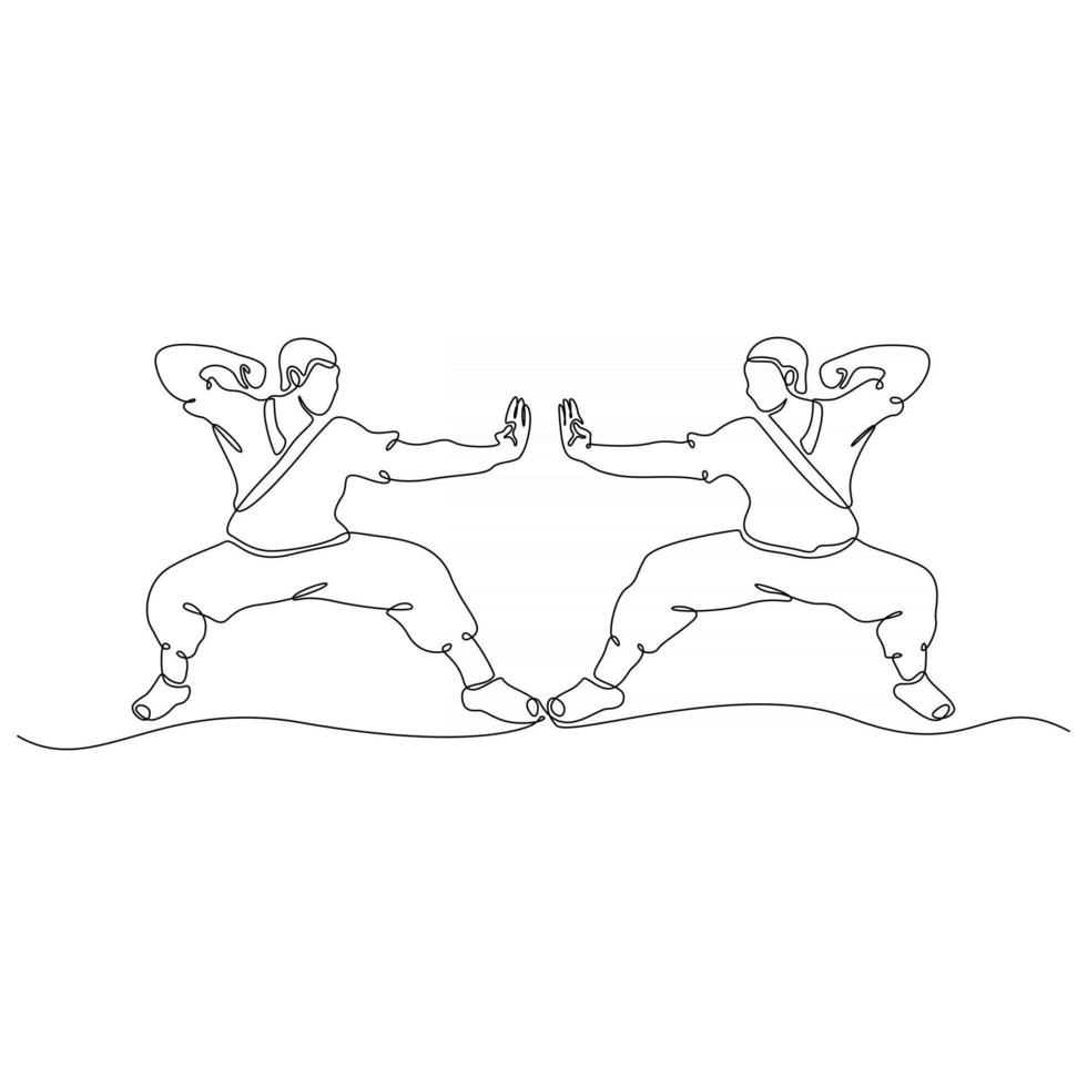 continue lijntekening van kung fu actie vectorillustratie vector