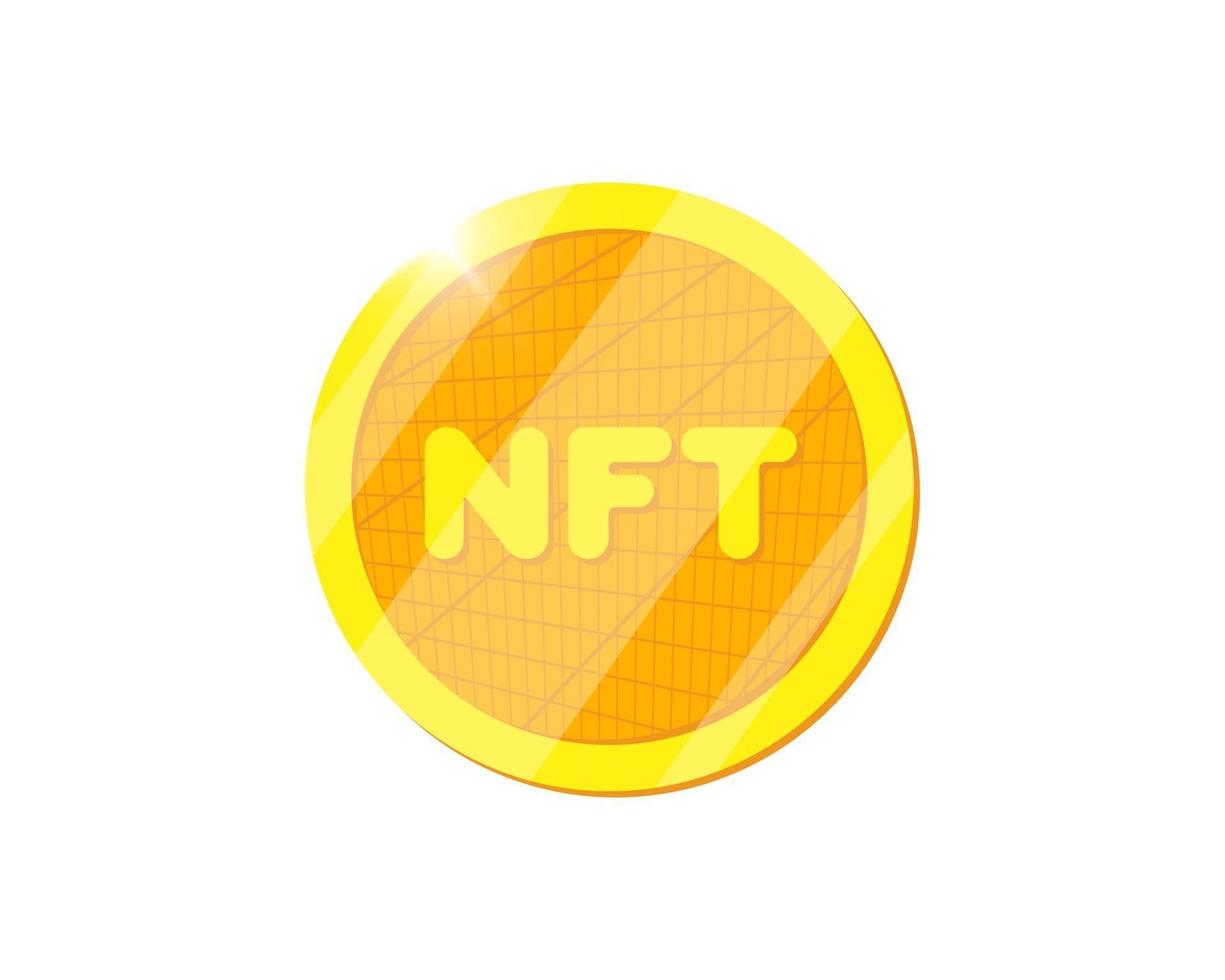 nft niet-verwisselbare gouden token. online geld om exclusieve kunst te kopen. betaal voor unieke verzamelobjecten in games. blockchain technologie crypto munt icoon. vector illustratie