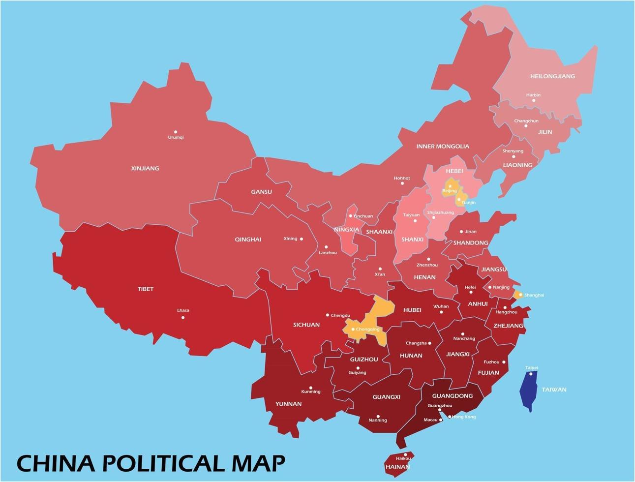 De politieke kaart van China verdeelt door de staat kleurrijke eenvoudsstijl. vector