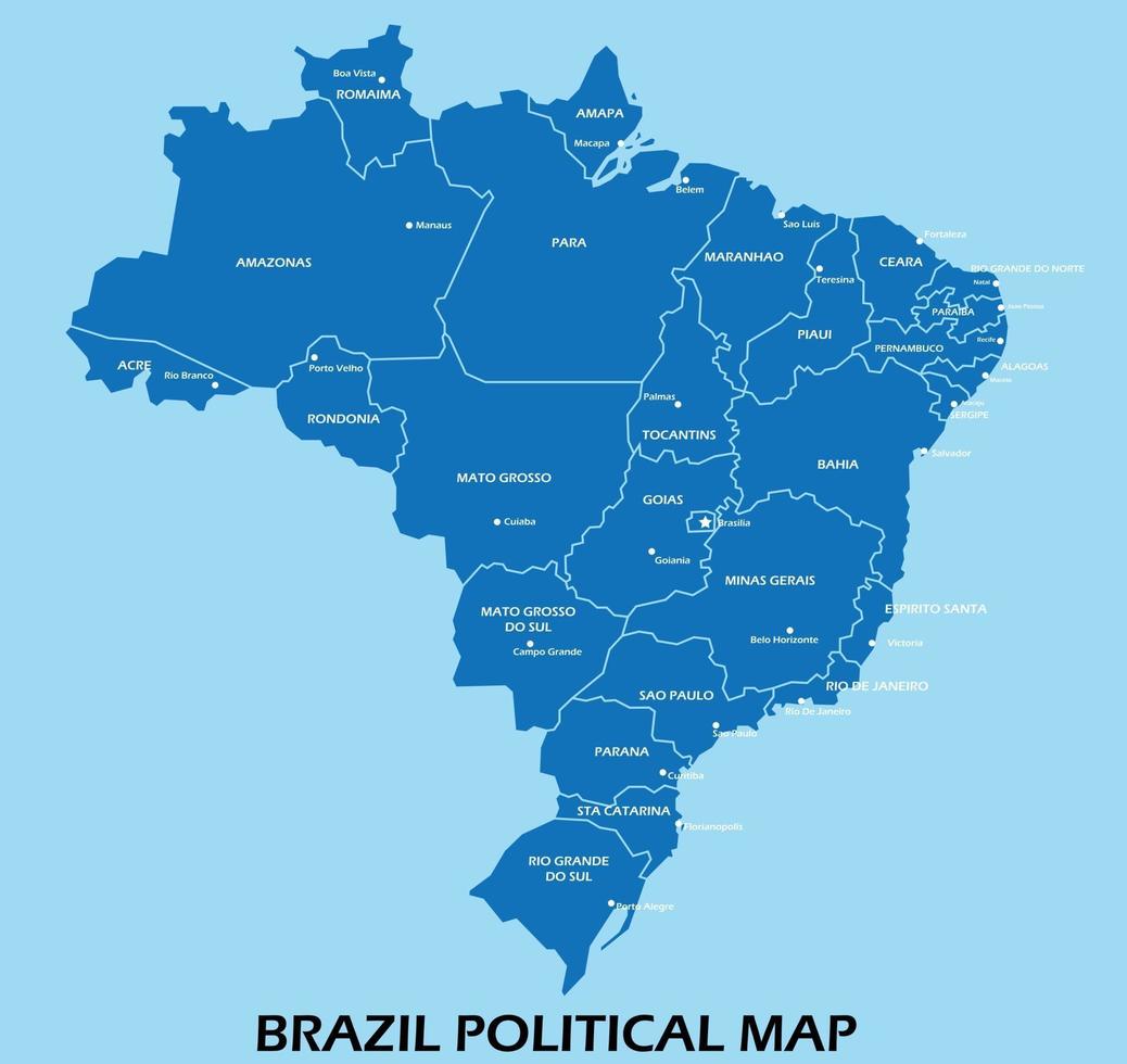 politieke kaart van brazilië verdelen door staat kleurrijke omtrek eenvoud stijl. vector