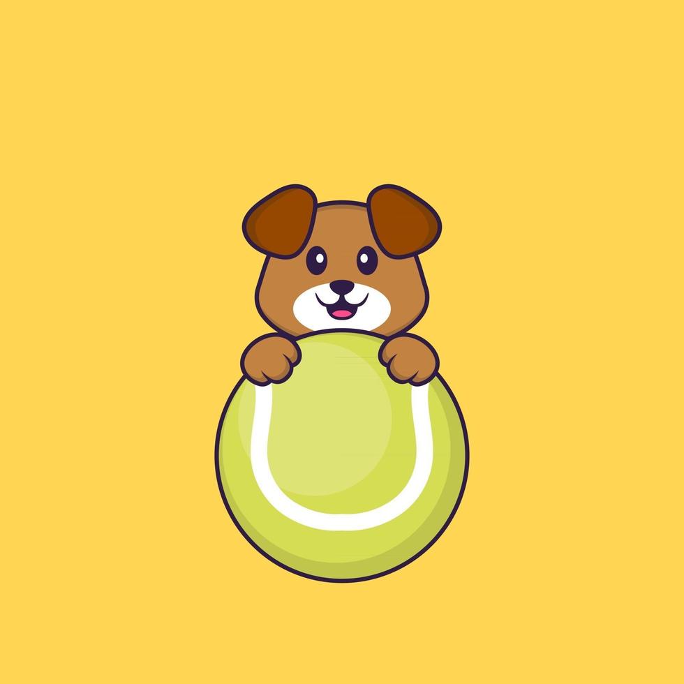 schattige hond tennissen. dierlijk beeldverhaalconcept geïsoleerd. kan worden gebruikt voor t-shirt, wenskaart, uitnodigingskaart of mascotte. platte cartoonstijl vector