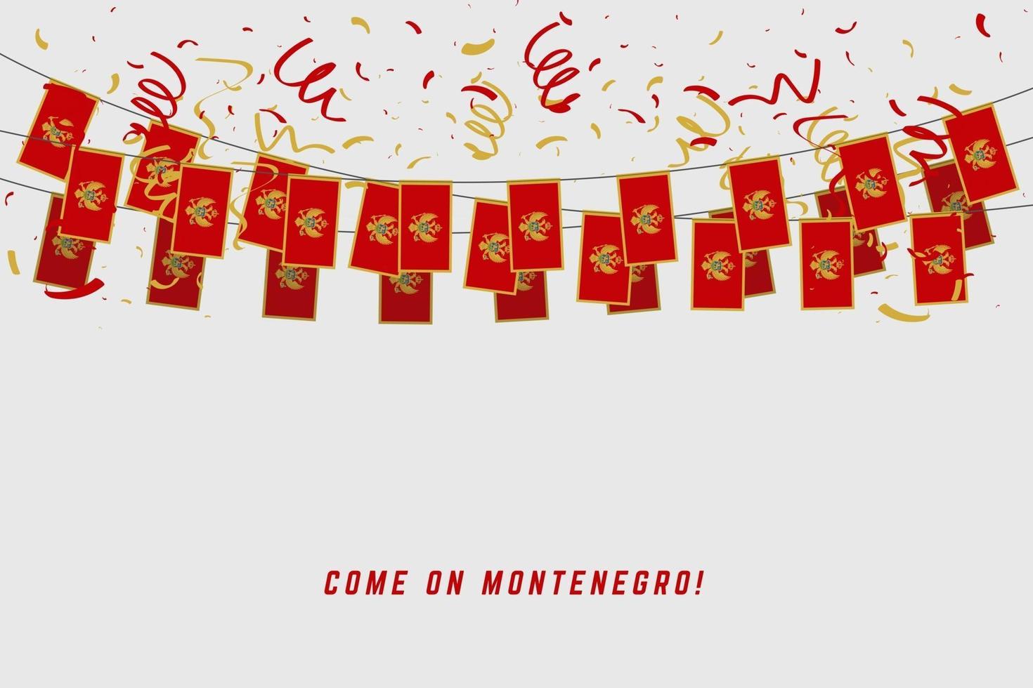 montenegro garland vlag met confetti op witte achtergrond, hang bunting voor montenegro viering sjabloon banner. vector