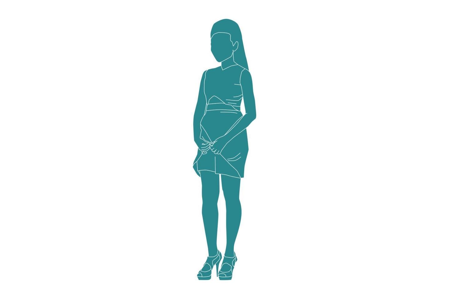 vectorillustratie van elegante vrouw poseren, vlakke stijl met outline vector