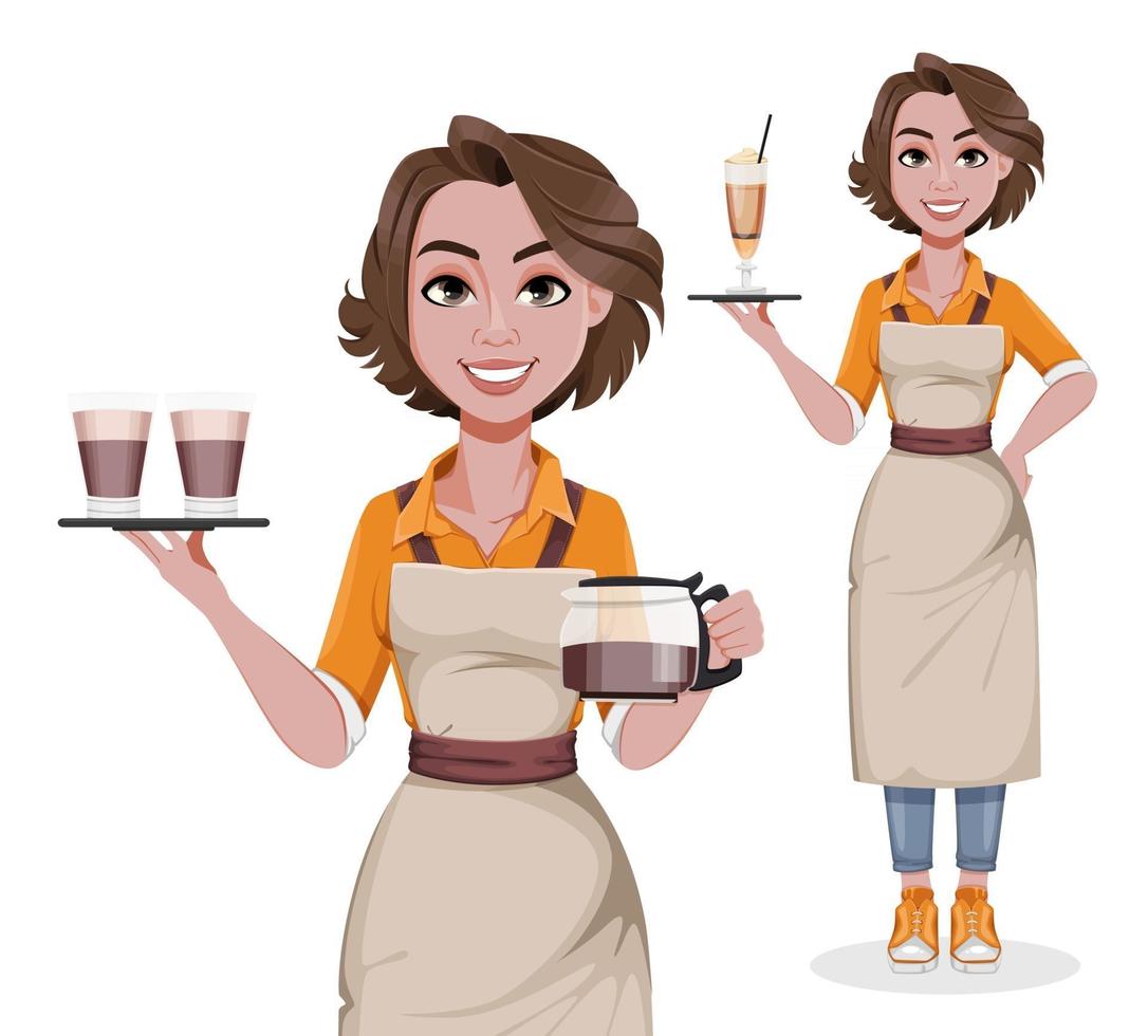 vrouwelijke barista, set van twee poses vector