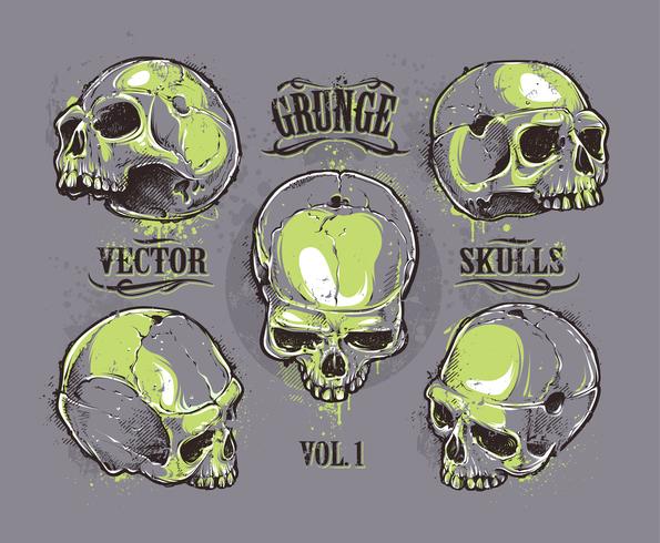 Grunge schedels vector set