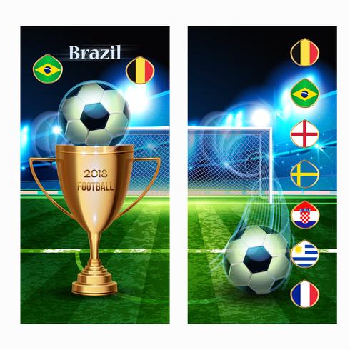 Banners Soccer Ball met gouden beker en vlag vector