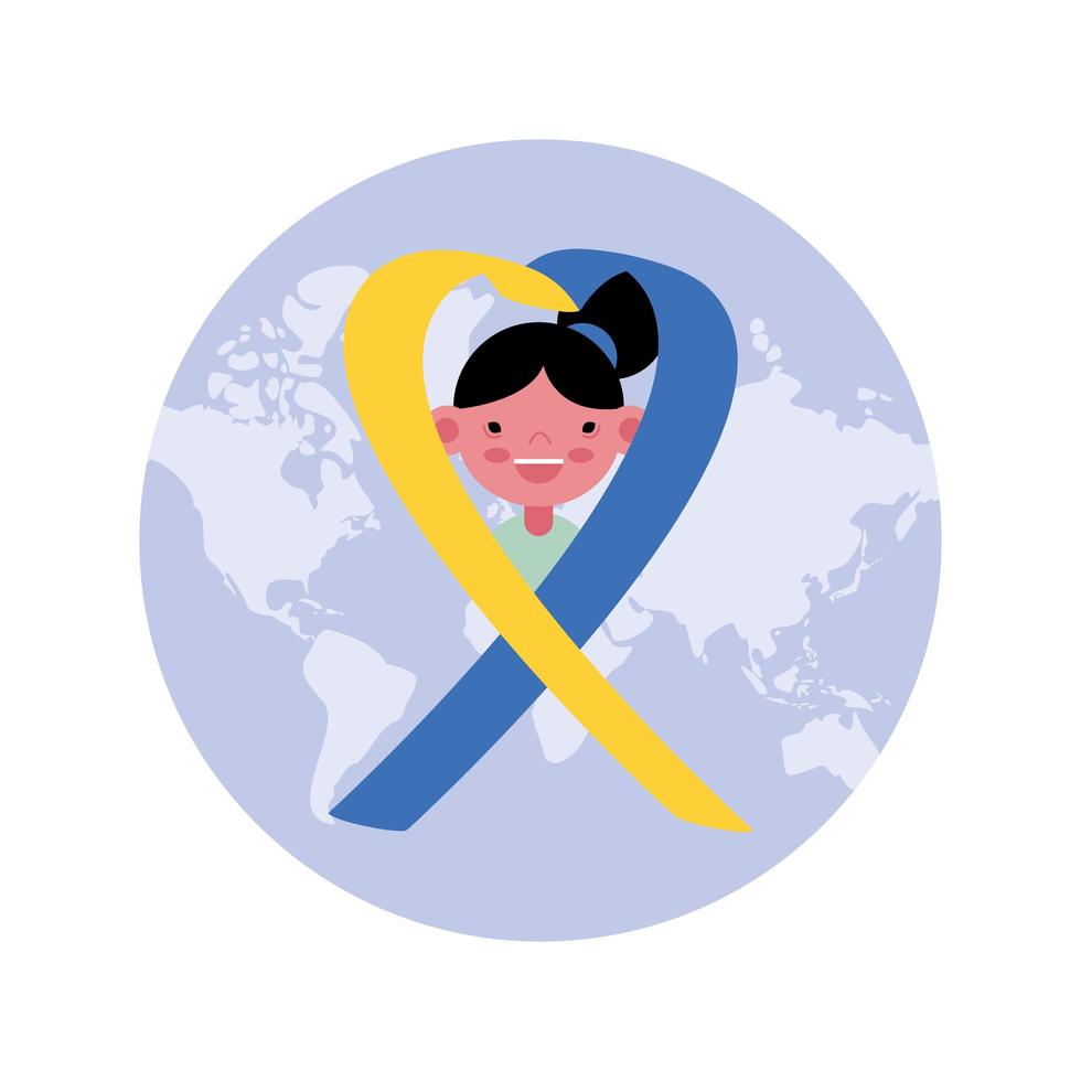 girl in syndrome down ribbon-campagne met earth planet vector