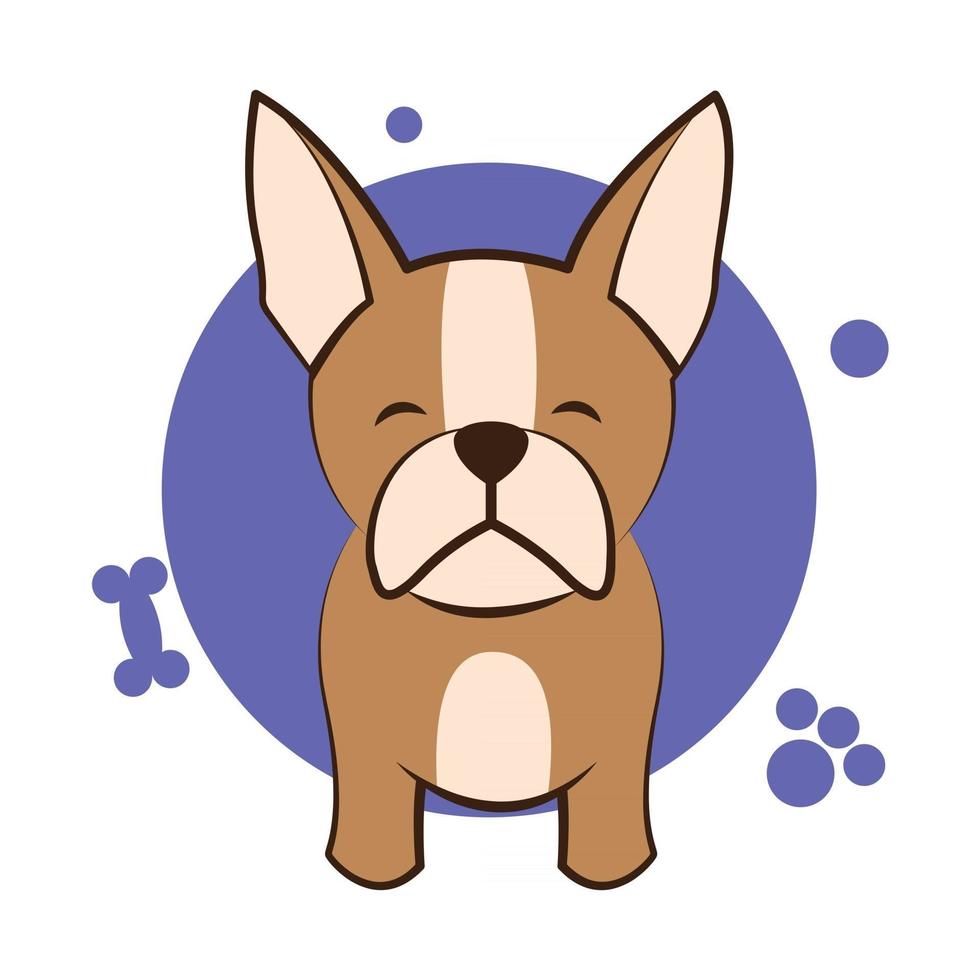 kleur vector illustratie cartoon op een witte achtergrond van een schattige Franse bulldog.