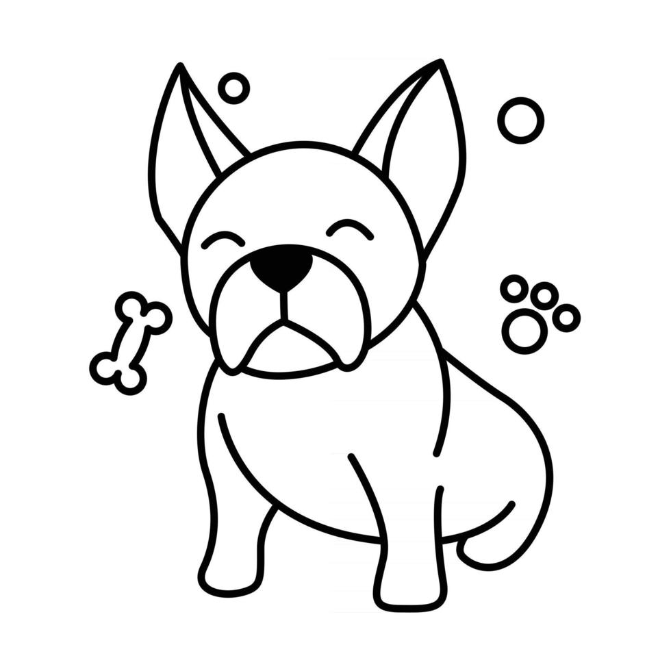 zwarte lijn vector illustratie cartoon op een witte achtergrond van een schattige Franse bulldog.