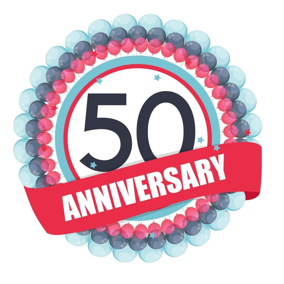leuke sjabloon 50 jaar jubileum met ballonnen en lint vectorillustratie vector