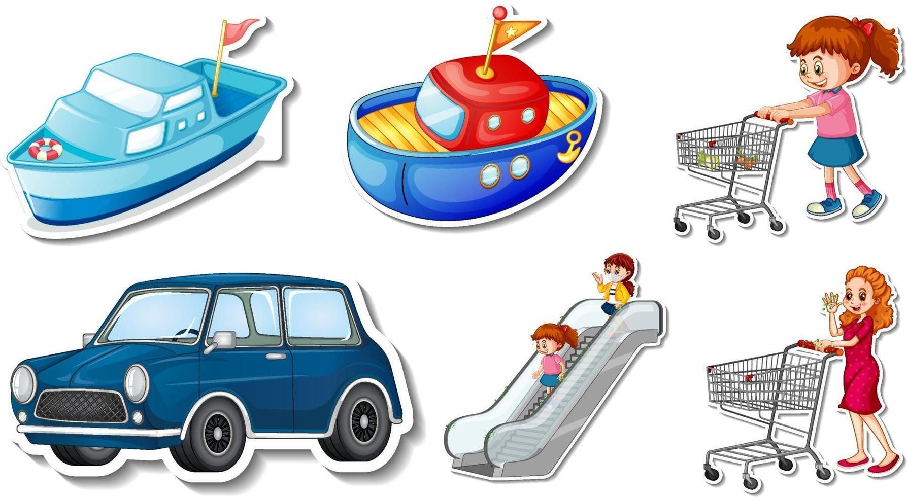 willekeurige stickers met verplaatsbare voertuigvoorwerpen vector