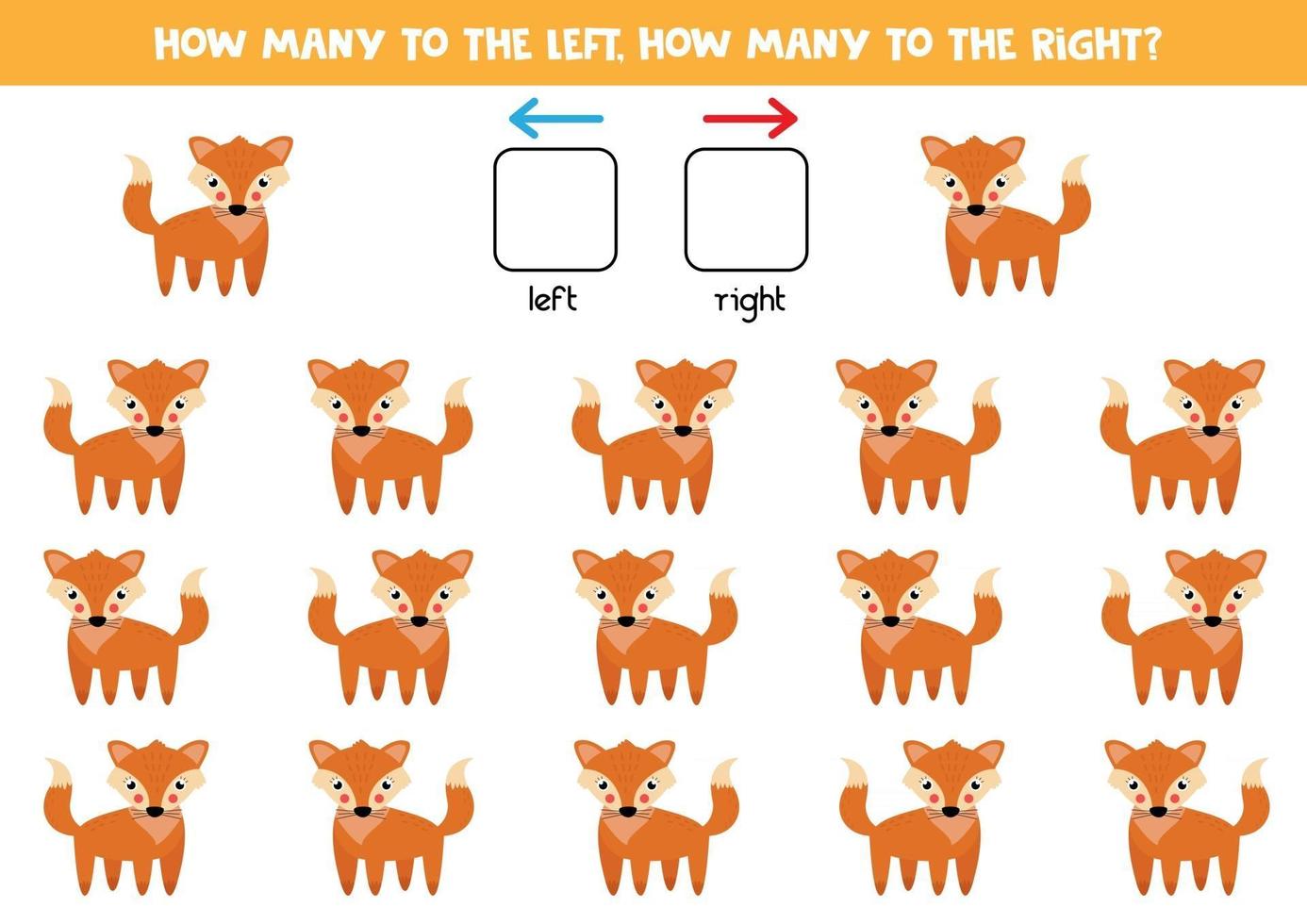 ruimtelijke oriëntatie vijand kinderen. links of rechts. schattige cartoon rode vos. vector