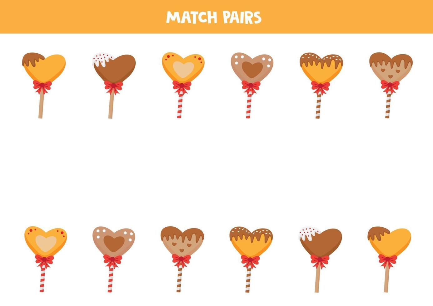 match paren cartoon hart lolly's. Valentijnsdag dessert. vector