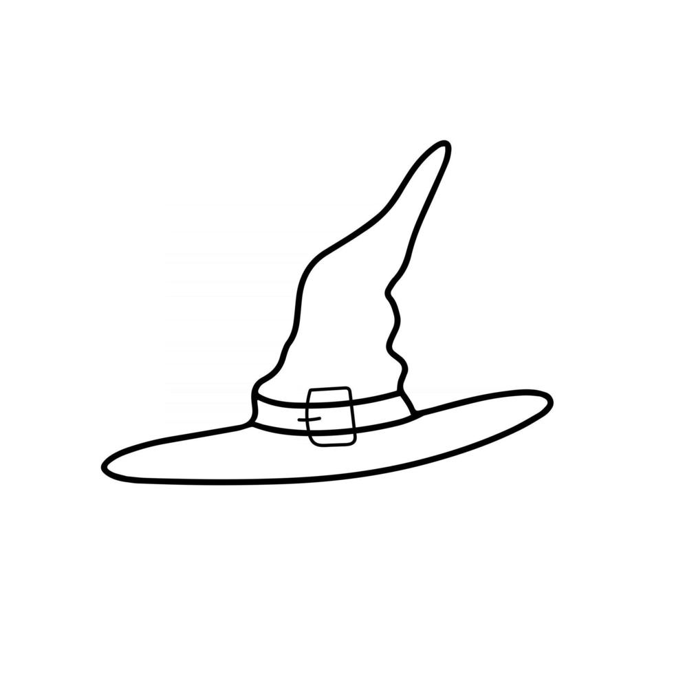 een heks hoed geïsoleerd op een witte achtergrond. ontwerp voor halloween, feesten en feestdagen. voorraad vectorillustratie in de doodle-stijl vector