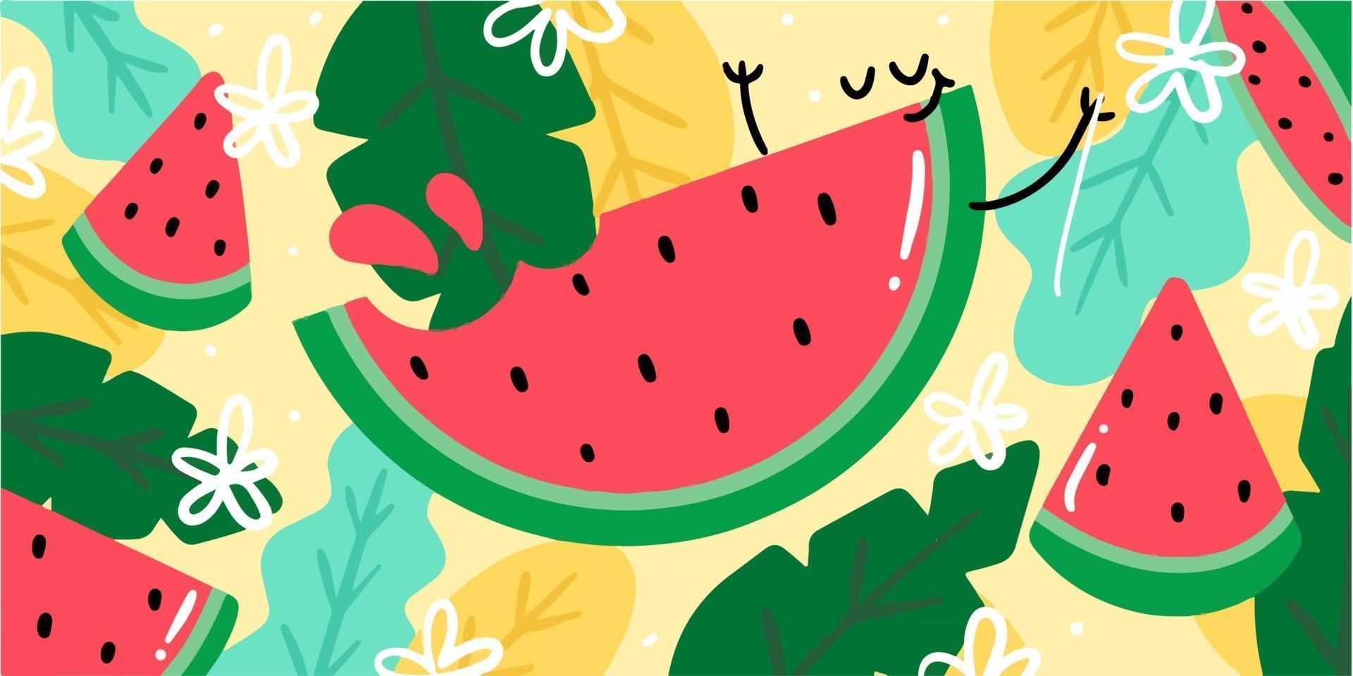 schattig watermeloen achtergrond doodle patroon vector