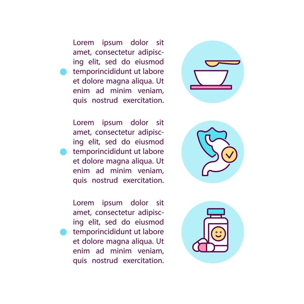 dieetbenaderingen en medicatieconceptlijnpictogrammen met tekst. ppt vector paginasjabloon met kopie ruimte. brochure, tijdschrift, nieuwsbriefontwerpelement. gezondheidszorg lineaire illustraties op wit