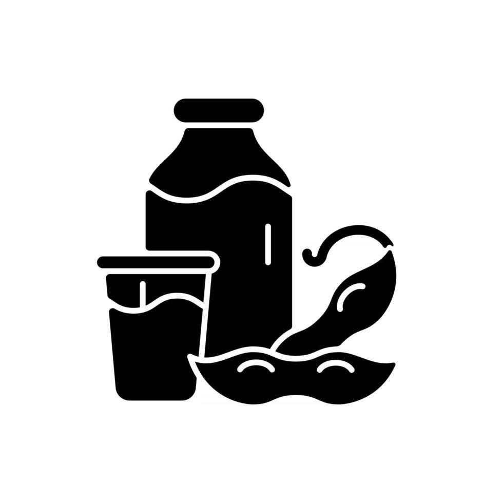 sojamelk zwart glyph-pictogram. plantaardige melk. bonen malen. soorten vegetarische dranken. gezonde productcreatie. natuurlijke ingrediënten. silhouet symbool op witte ruimte. vector geïsoleerde illustratie