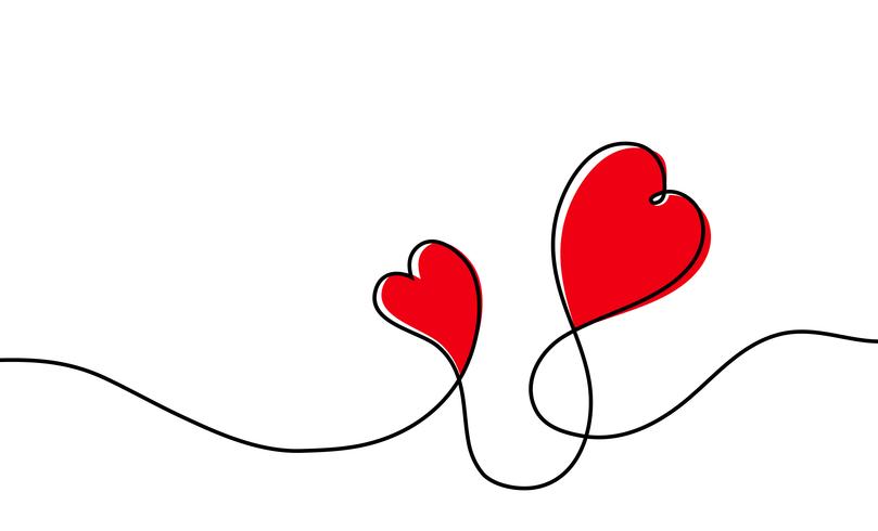 Ononderbroken één lijntekening van rood die hart op witte achtergrond wordt geïsoleerd. Vector illustratie