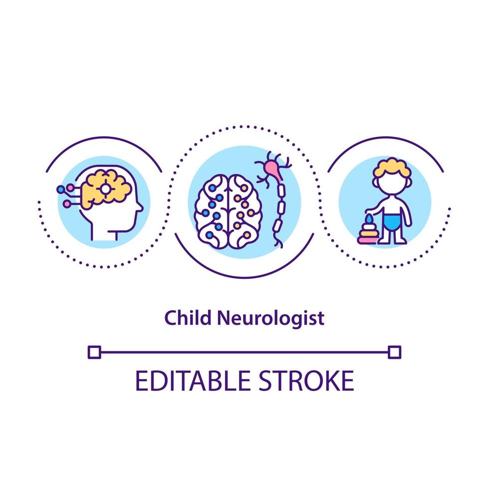 kind neuroloog concept icoon. het behandelen van kinderen tegen ziekte. professionele medische hulp voor kinderen abstracte idee dunne lijn illustratie. vector geïsoleerde omtrek kleur tekening. bewerkbare streek