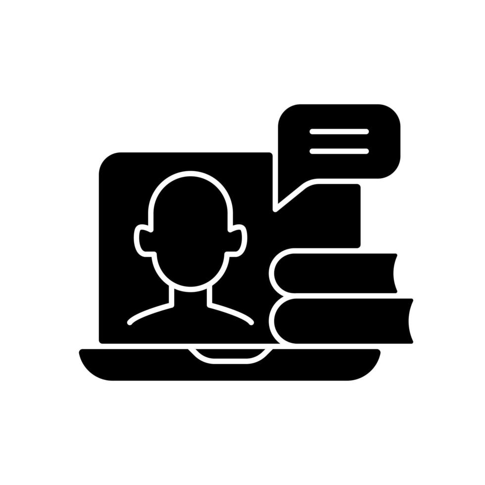 webinars zwart glyph-pictogram. online educatieve lessen die op laptop worden gestreamd. internetcursus kijken. digitale inhoud op de computer. silhouet symbool op witte ruimte. vector geïsoleerde illustratie