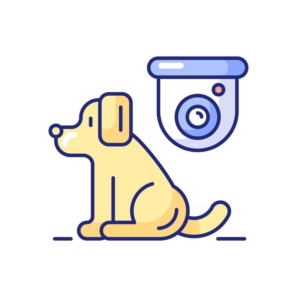 huisdier controle camera rgb kleur icoon. geïsoleerde vectorillustratie. toezicht houden op de veiligheid van honden. beveiligingscamera voor thuis. het observeren van huisdieren in huis. bijhouden voor puppy's eenvoudige gevulde lijntekening vector