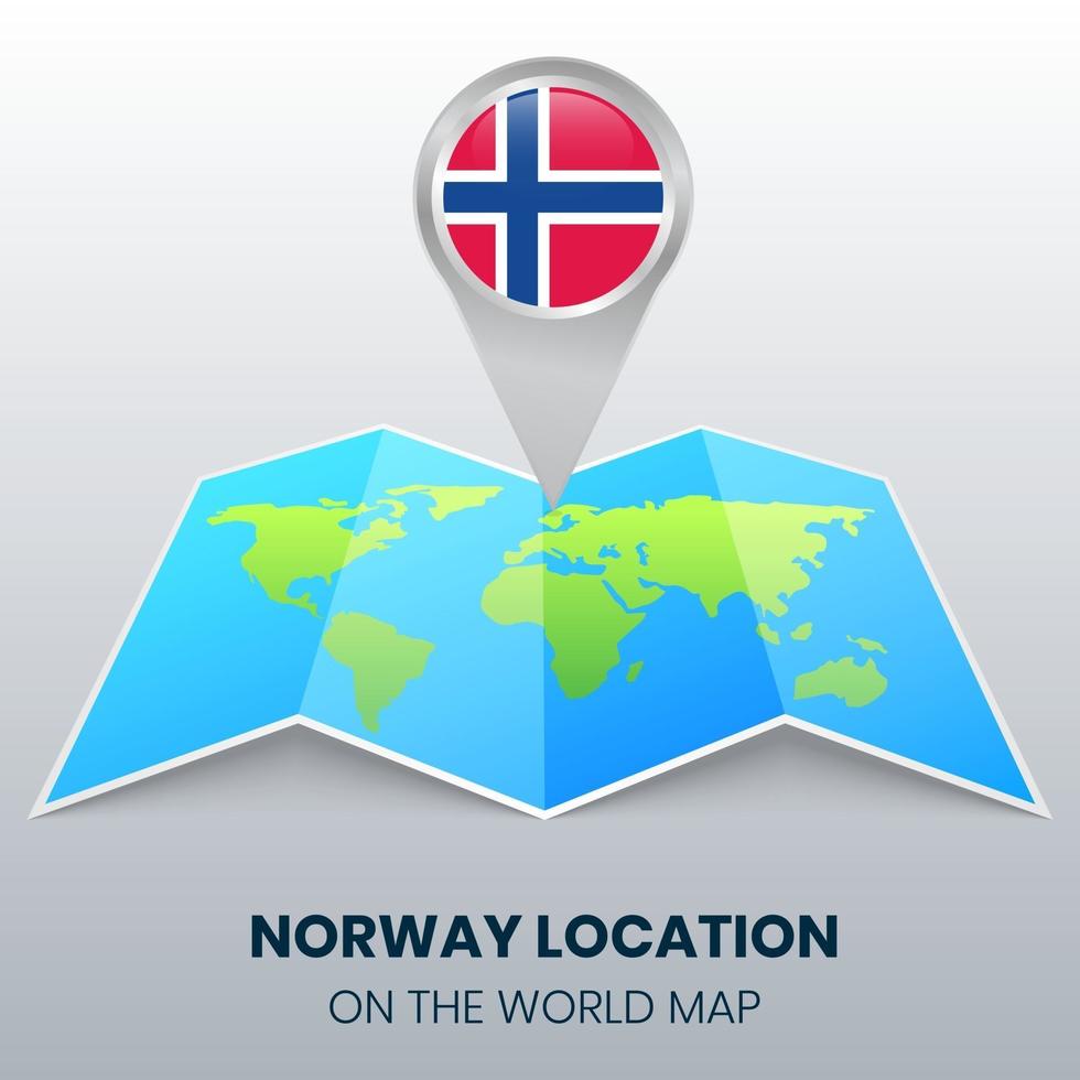 locatie icoon van noorwegen op de wereldkaart, ronde pin icoon van noorwegen vector