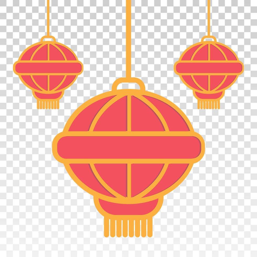 egale kleur pictogram de hangende Chinese lantaarn geïsoleerd op de transparante achtergronden vector