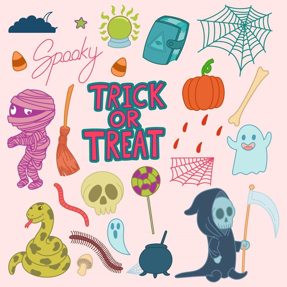 set schattige halloween-doodles vector