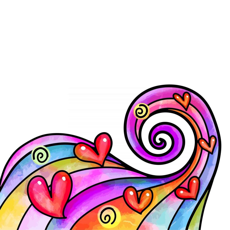 aquarel liefde hart swirl grens vector