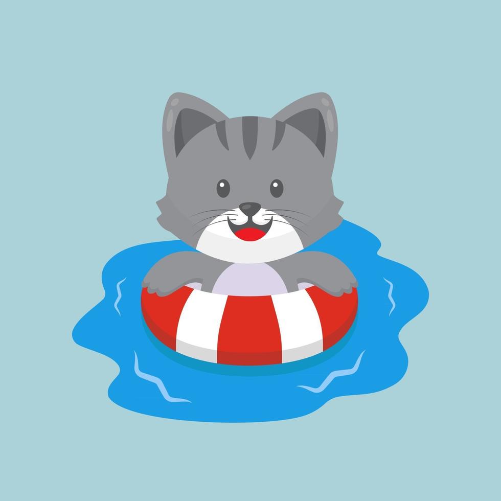 schattige kat zwemmen zomer cartoon vector