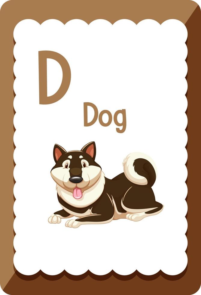 alfabet flashcard met letter d voor hond vector