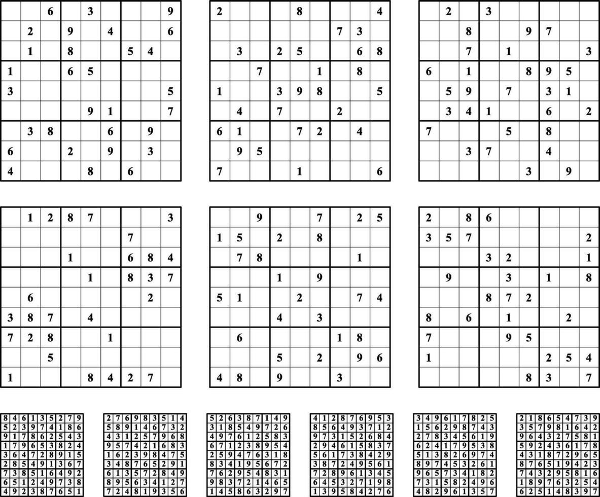 sudoku spel reeks met antwoorden. gemakkelijk vector ontwerp