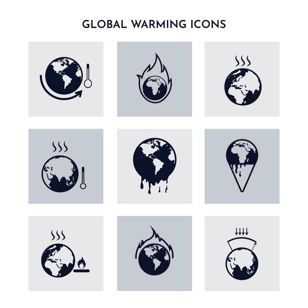 opwarming van de aarde iconen set vector