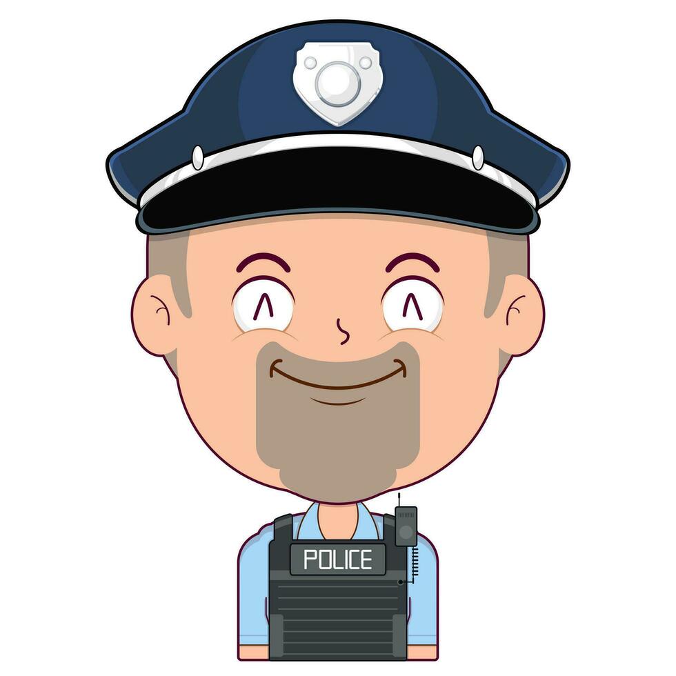 politieagent glimlach gezicht tekenfilm schattig vector