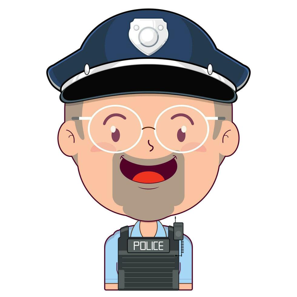 politieagent gelukkig gezicht tekenfilm schattig vector
