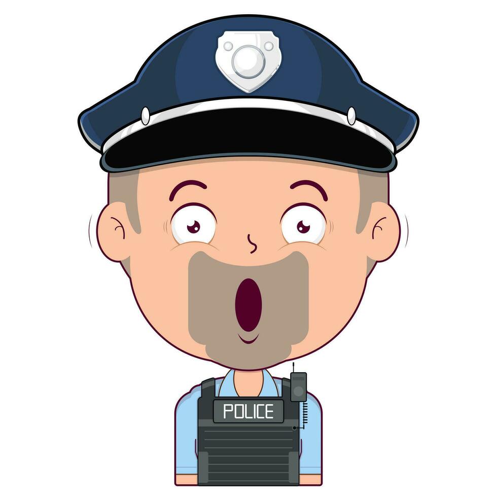 politieagent verrast gezicht tekenfilm schattig vector