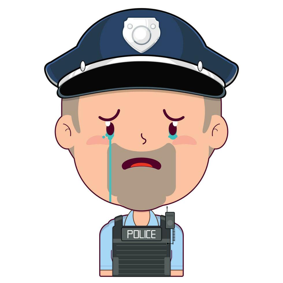 politieagent huilen en bang gezicht tekenfilm schattig vector