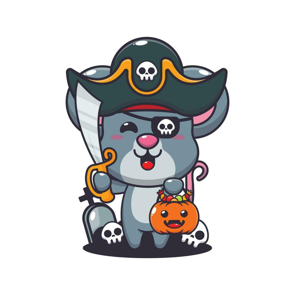 piraten muis in halloween dag. schattig halloween tekenfilm illustratie. vector