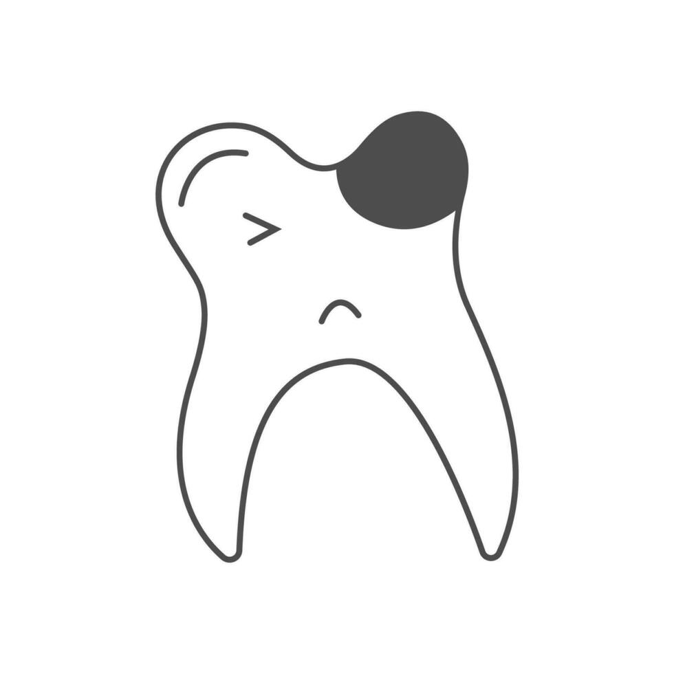 mondeling hygiëne concept. schattig tand karakter met cariës. tandheelkundig vector personage. concept voor kind tandheelkunde. tanden schoonmaak en preventie.