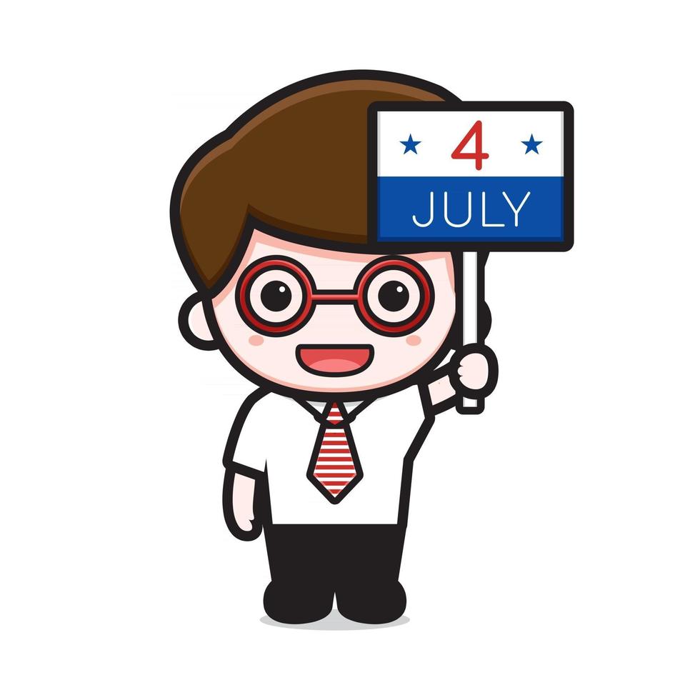 schattige zakenman viert amerika onafhankelijkheidsdag cartoon pictogram vectorillustratie vector