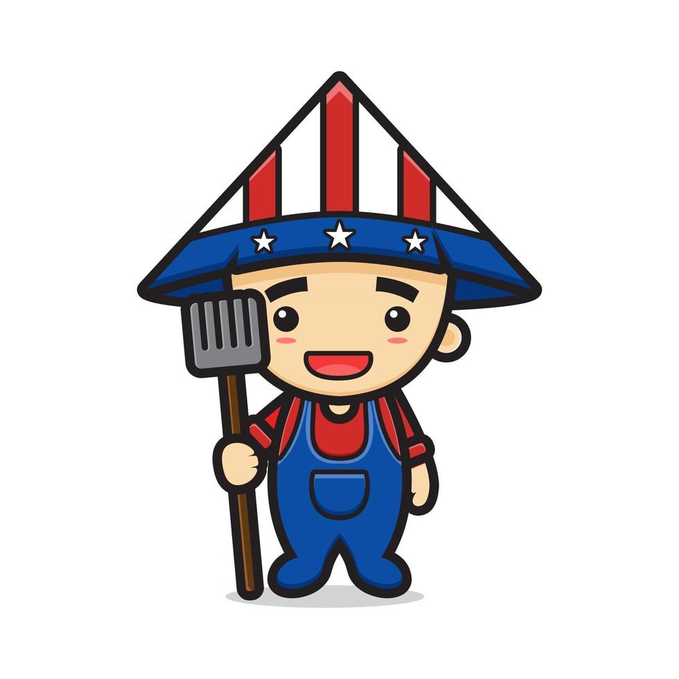 schattig boer karakter vieren amerika onafhankelijkheidsdag cartoon pictogram vectorillustratie vector