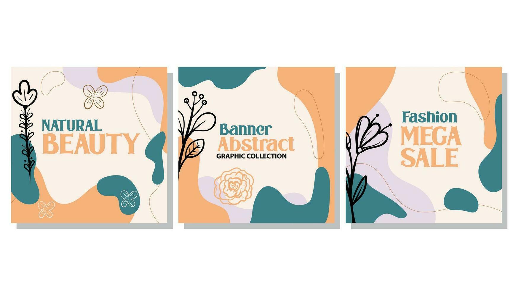 abstract achtergrond met hand- getrokken elementen met bloemen, groen takken en bladeren in Sjablonen voor sociaal media verhalen en na, bruiloft uitnodiging, groet kaart, verpakking, branding, ontwerp vector