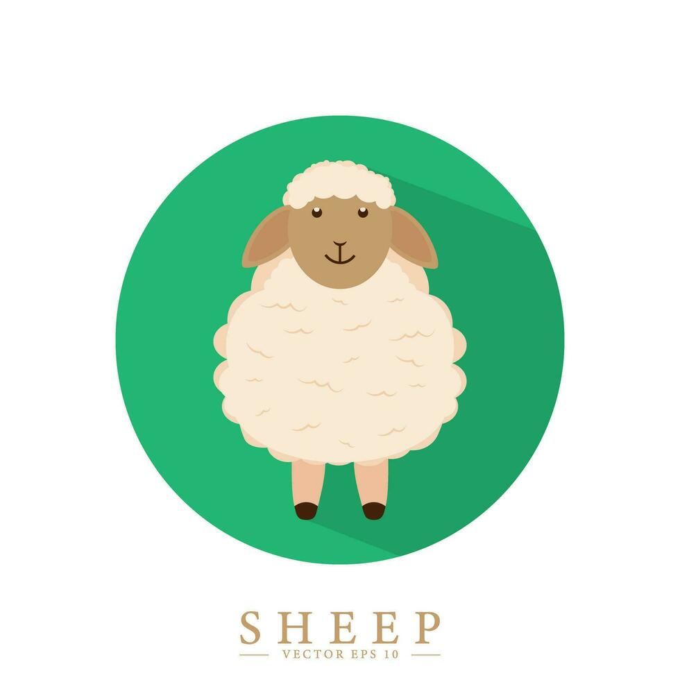 schattig schapen ontwerp in tekenfilm stijl. schapen logo in cirkel. vector tekening.